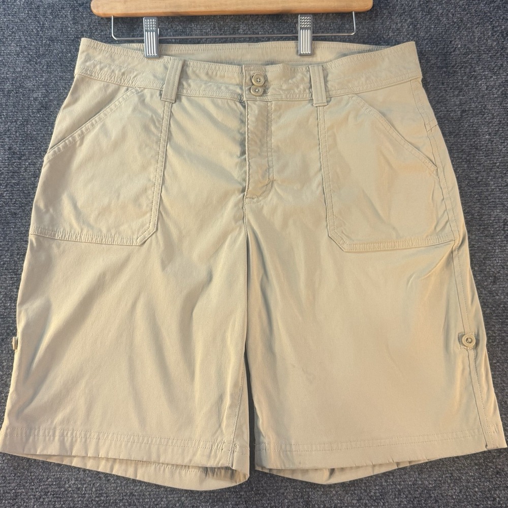 Eddie Bauer Womens 12 Guide Pro Bermuda Hiking Shorts Tan Stretch UPF Cargo